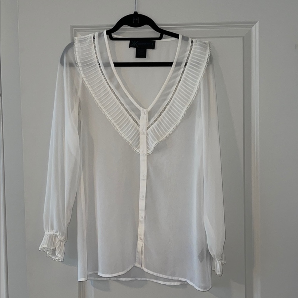 Sheer White Bibbed Button Up